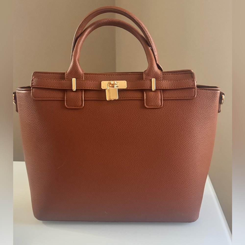 Ello Amira Leather Top-Handle vegan leather Tote with crossbody strap.